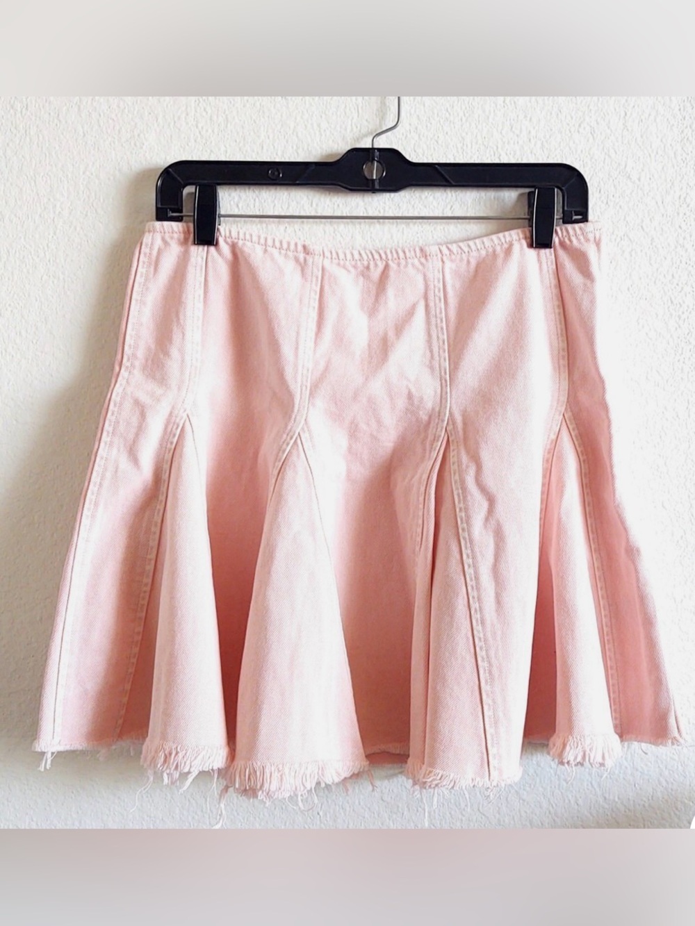 Free People Blush Pink Denim Panelled Skater Skirt